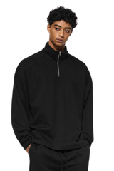 Men's Summer 450g Half Zip Raw Edge StandCollar Sweatshirt