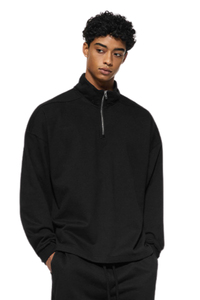 Men's Summer 450g Half Zip Raw Edge StandCollar Sweatshirt