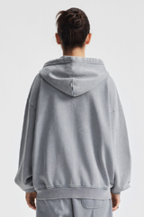 Women's Cotton Washed Distressed Front Pocket Hooded Jacket