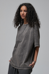 Women's Summer 275g Washed Batik Oversized Small Neck Tee