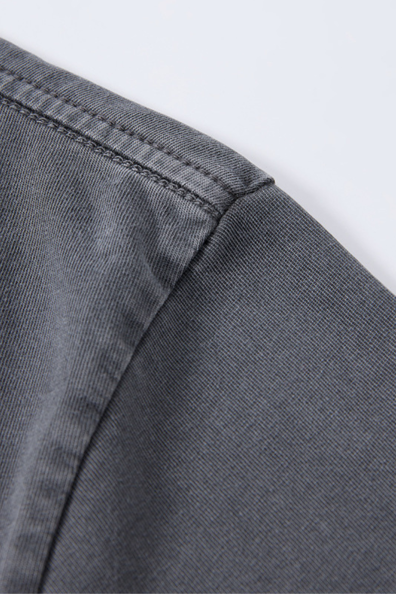 Men's Summer 285g Cotton Washed Rivet Ribbed Oversized Tee