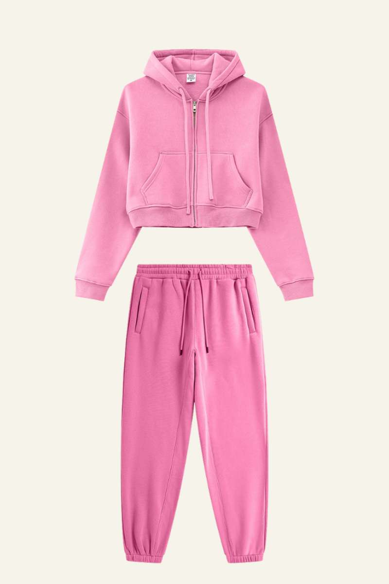 Women's Sports Set:Hooded Jacket And Cuffed Sweatpants