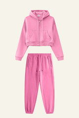 Women's Sports Set:Hooded Jacket And Cuffed Sweatpants