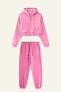 Women's Sports Set:Hooded Jacket And Cuffed Sweatpants