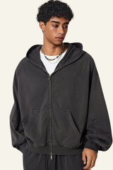 Men's  Streetwear Vintage Washed Full Zipper Hooded Jacket.