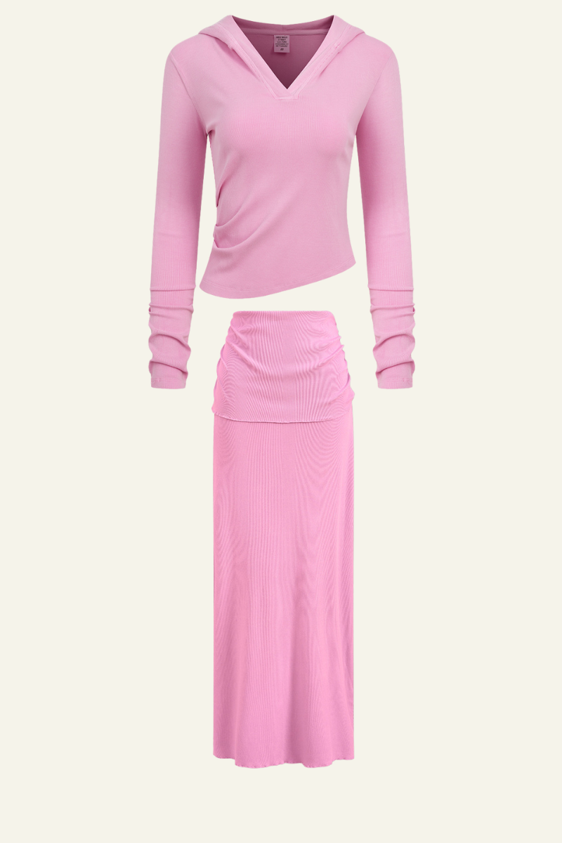 Women's Slim Fit Set:Long Seelve Top & Maxi Skirt