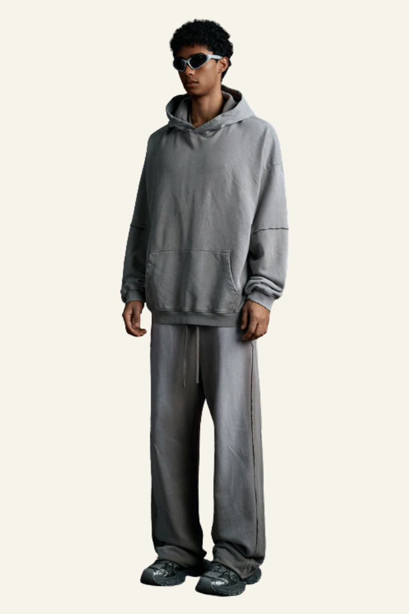 Men's  Cotton Vintage Set:Hoodie And Straight Leg Pant