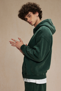 Men's Streetwear Wax-Dyed Vintage Solid Hooded Jacket