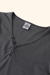 Women's 275g Sexy V-Neck Button Long Sleeve Slim Knit Top