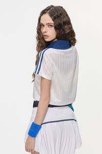 Color-blocked collegiate-style short T-shirt