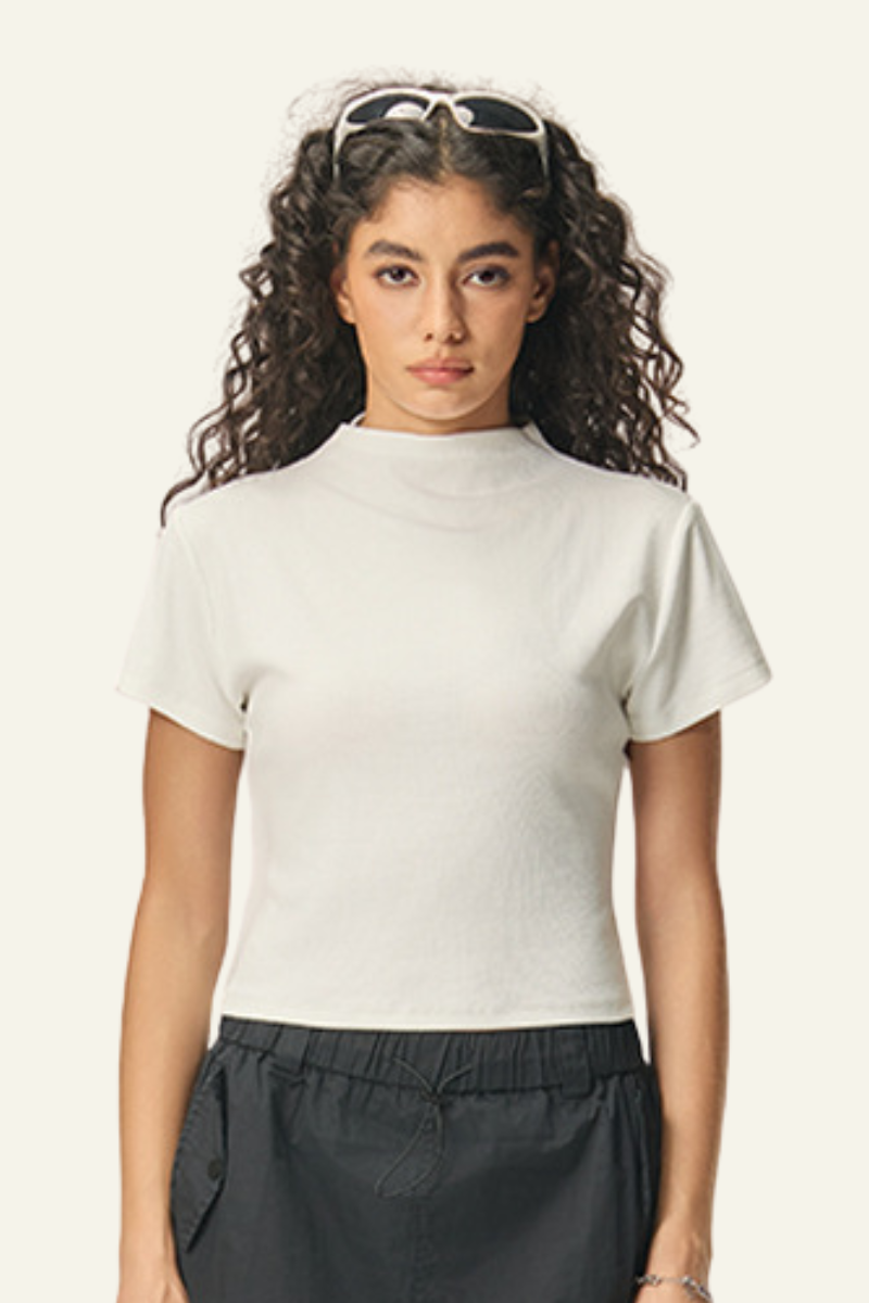 Women's Streetwear  High-neck Slim  Dopamine  T-shirt