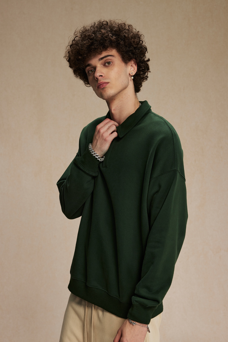 Men's Streetwear Polo Collar  Sweatshirt