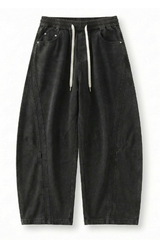 Men's Spring Summer Heavy Cotton Curved Wide Cargo Pants