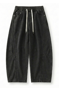Men's Spring Summer Heavy Cotton Curved Wide Cargo Pants