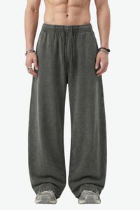 Unisex 360g Cotton Washed Elastic Curved Wide Pants