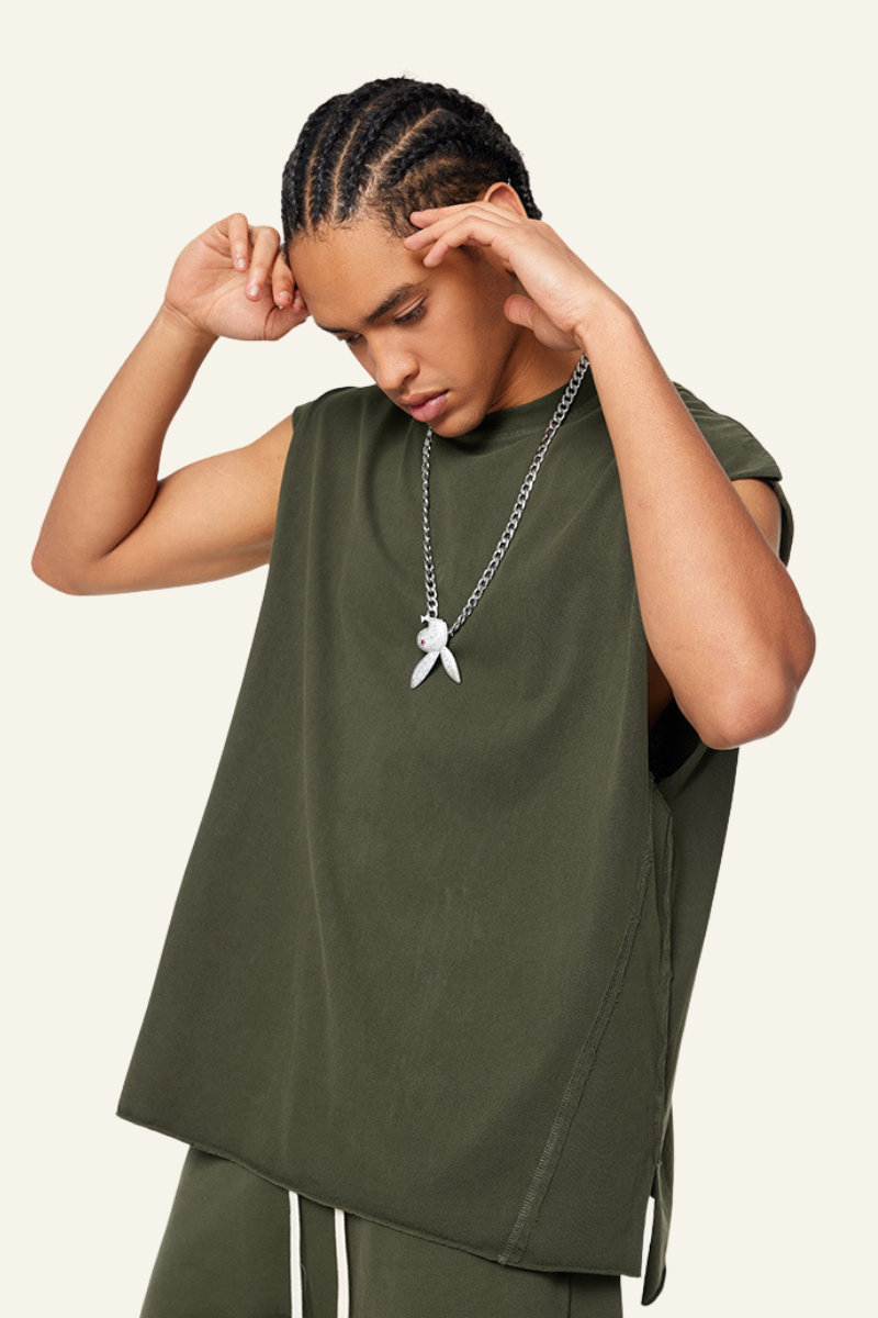 Men's Cotton 270 Heavyweight Washed Side Slit Tank Top