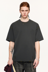 Men's Summer 240g Cotton Reversible Distressed Loose Tee