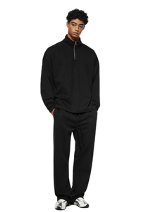 Men's Spring Summer 450g Half Zip Raw Edge Stand Collar Set