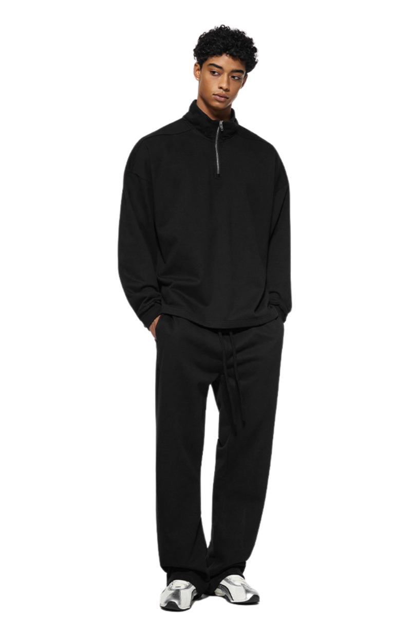 Men's Spring Summer 450g Half Zip Raw Edge Stand Collar Set