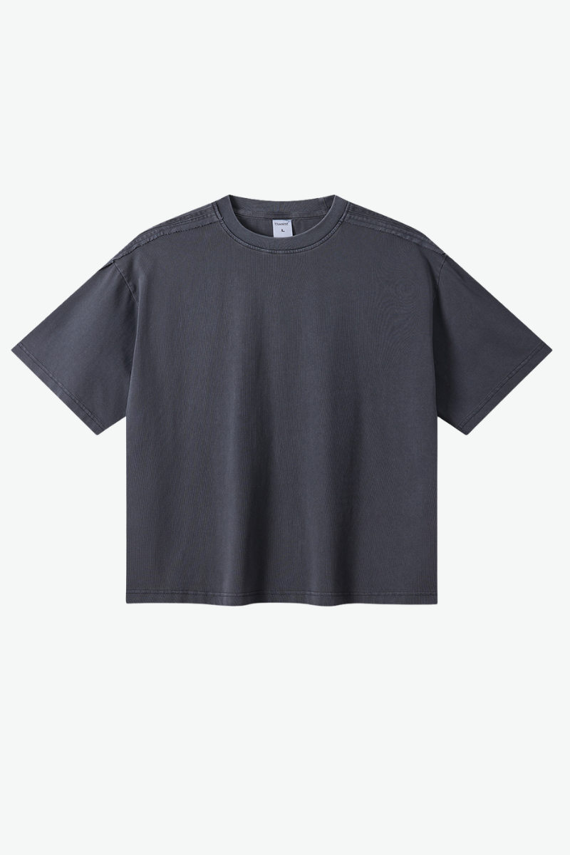 Unisex 275g Cotton Washed Raw Edge Patchwork Sports Tee