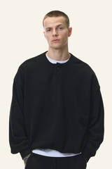 Men's Streetwear Solid Color Relaxed-Fit Henley Pullover
