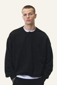 Men's Streetwear Solid Color Relaxed-Fit Henley Pullover