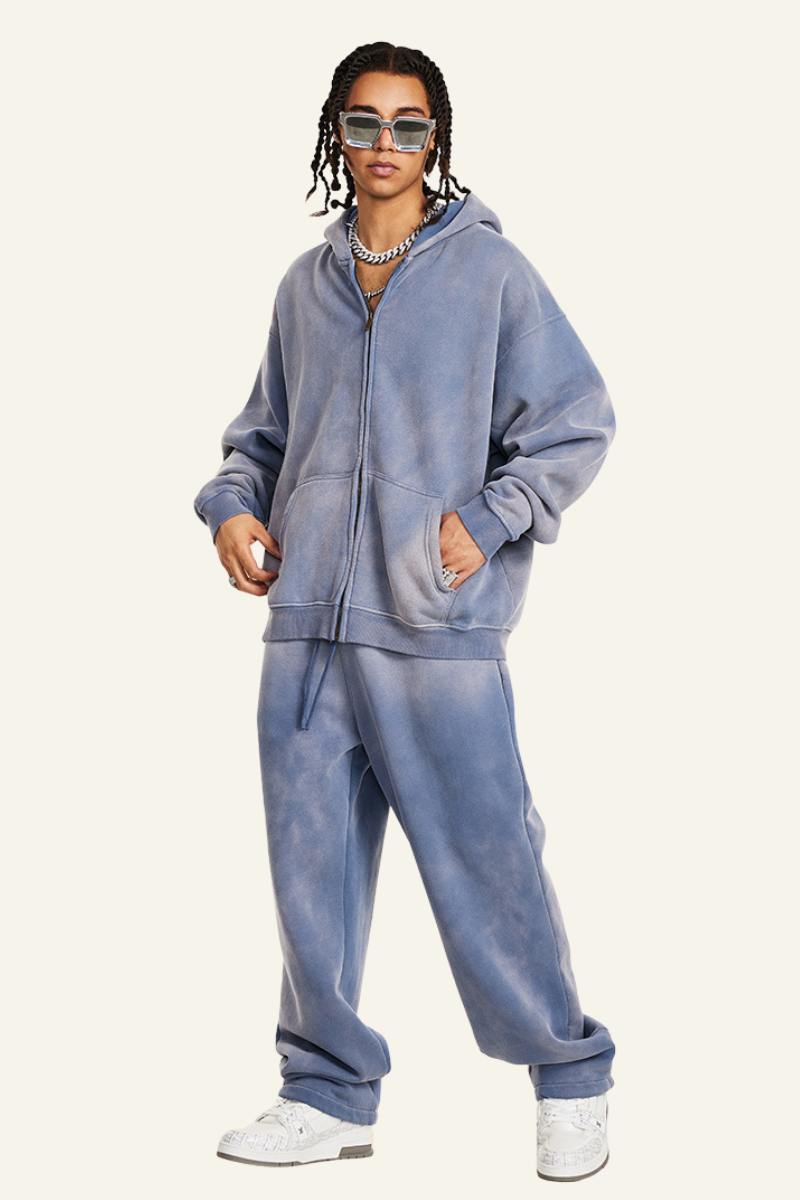 Men's Streetwear Set:Hooded Jacket And Straight-leg Pants