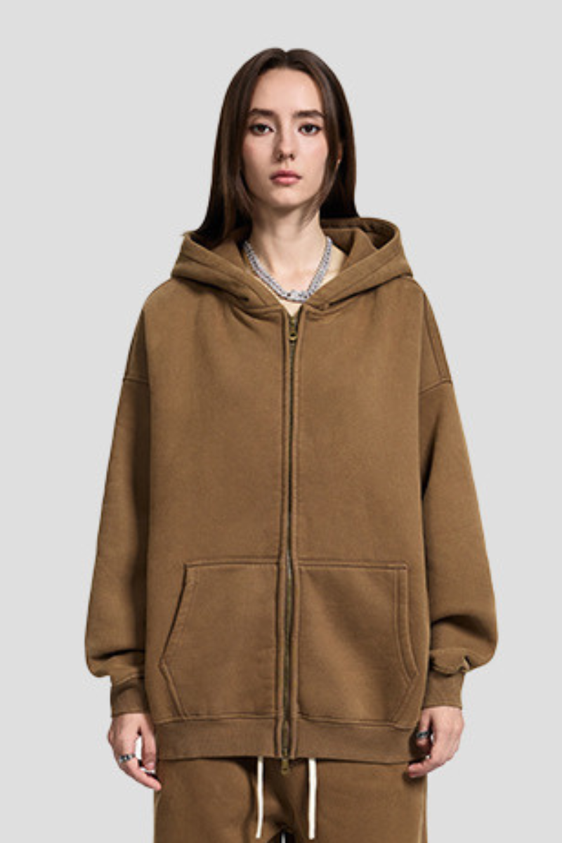 Women's Fall Winter 360g Washed Batik Fleece Loose Hoodie