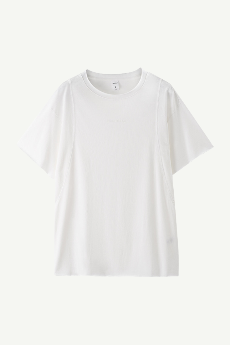 Men's Cotton-Linen Drop-Shoulder Tee w/FwdSideSeam & Sld Ltr