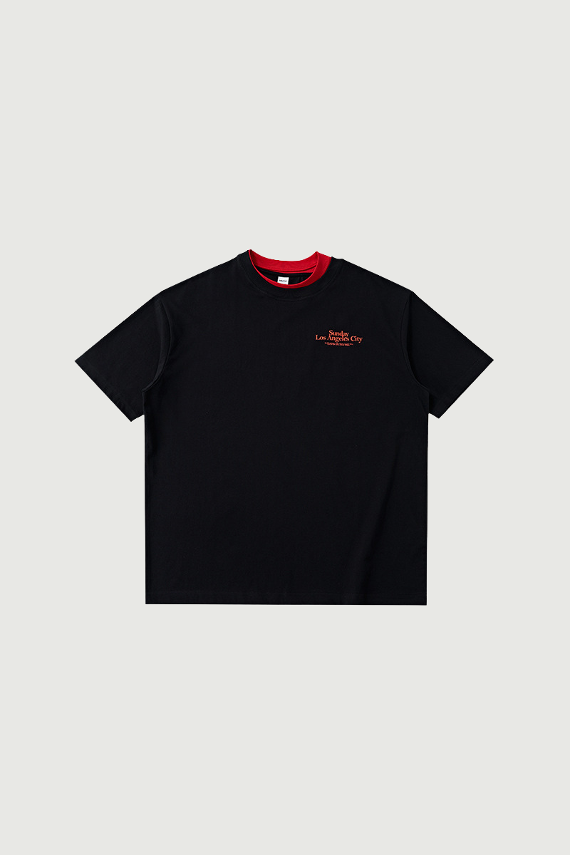 Men's Colorblock Double Collar Letter Print Oversized Tee