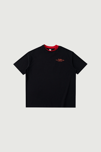 Men's Colorblock Double Collar Letter Print Oversized Tee