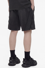 Men's 330g Cotton Washed Elastic Raw Stripe Webbing Shorts
