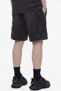 Men's 330g Cotton Washed Elastic Raw Stripe Webbing Shorts
