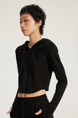 Women's Streetwear Cropped Finger Cuffs Hooded Jacket