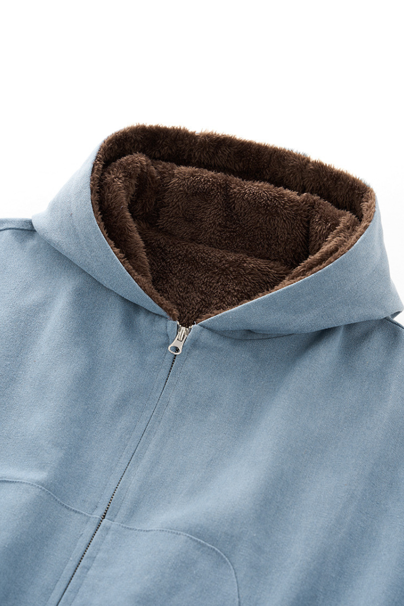 Men's Short-length Plush-lined Full-zipper Jacket.