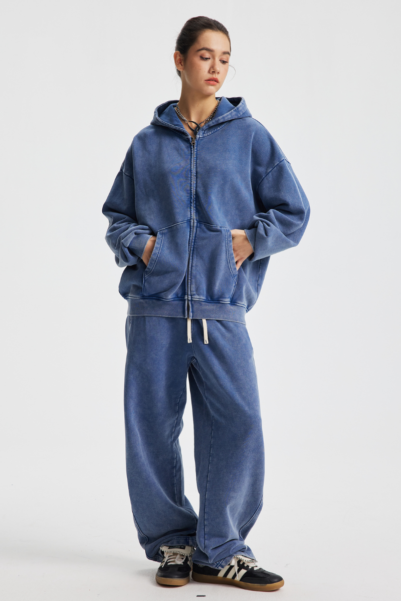 Men's Cotton Streetwear Set:Full Zipper Hooded Jacket  And Sweatpants