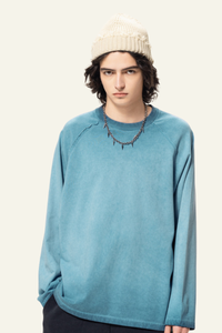 Men's  Streetwear Washed Cotton Long-Sleeved T-shirt.