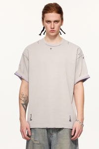 Men's Summer 240g Cotton Reversible Distressed Loose Tee