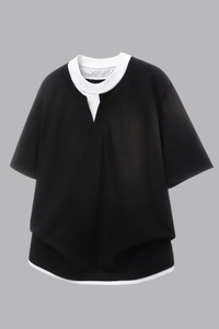 Men's Summer Mock Layer Henley Colorblock Tee