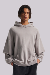 Men's Cotton Retro Faux-Two-Piece Washed  Hoodie
