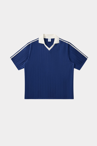 Men's Polyester Loose Fit V-Neck Patch Stripe Tee