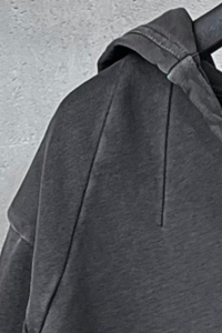 Women's Washed Loose Edged Pleated V-Neck Cotton Hoodie