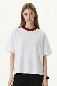Women's 305g Cotton Colorblock Knit Boxy Crewneck Tee