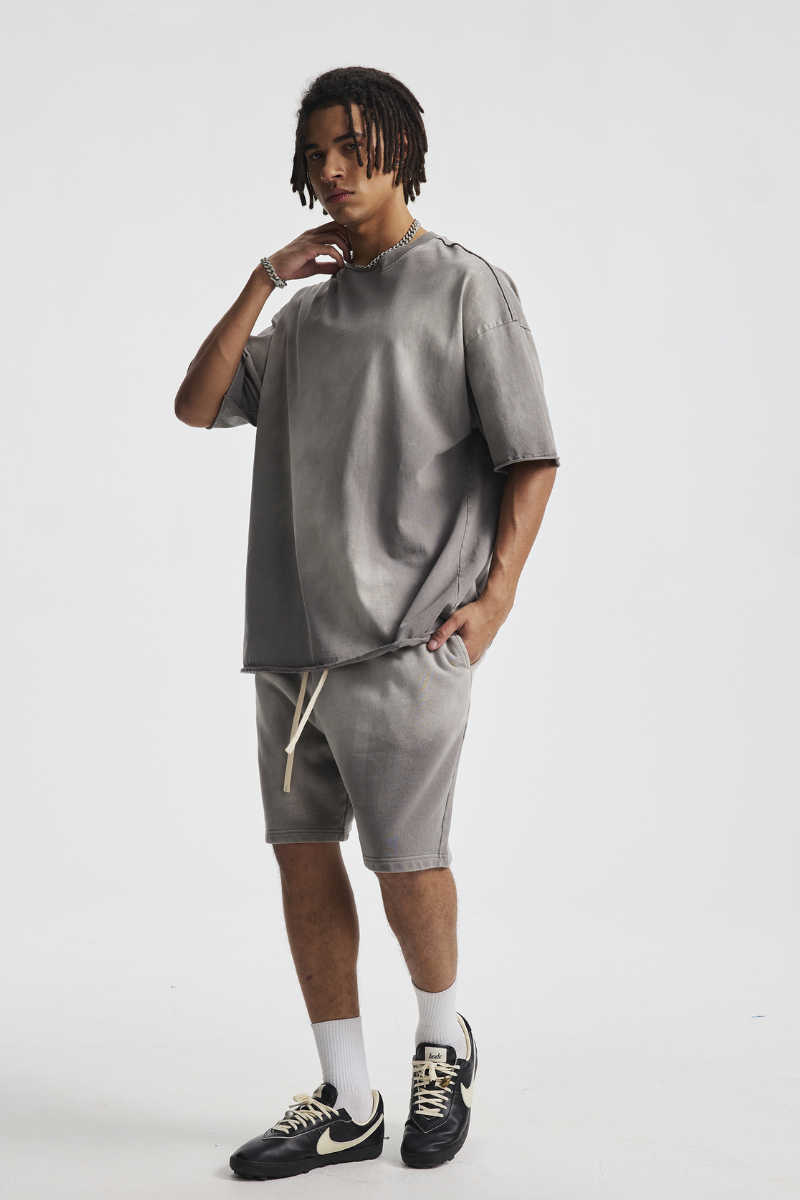 Men's Cotton Gradient Set: Loose-fitting T-shirt And Short