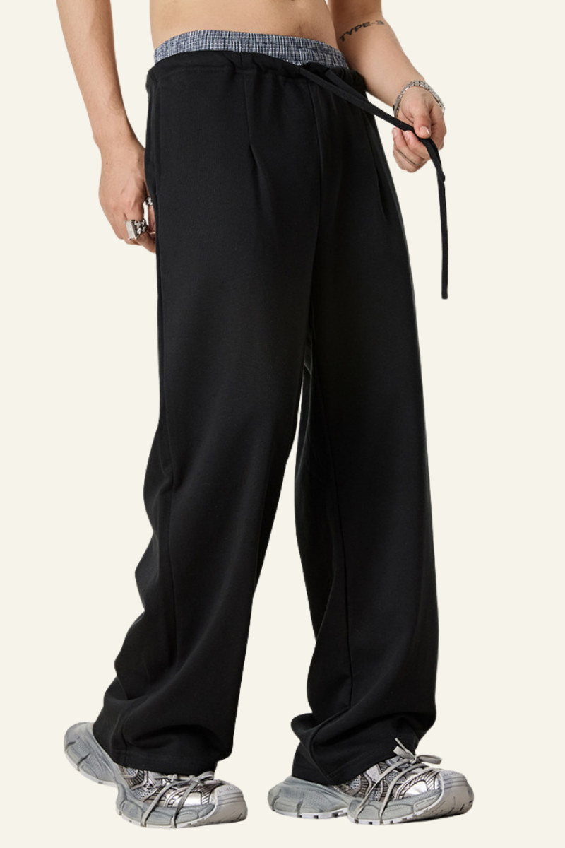 Men's Streetwear Double-Waistband Straight Leg pants.