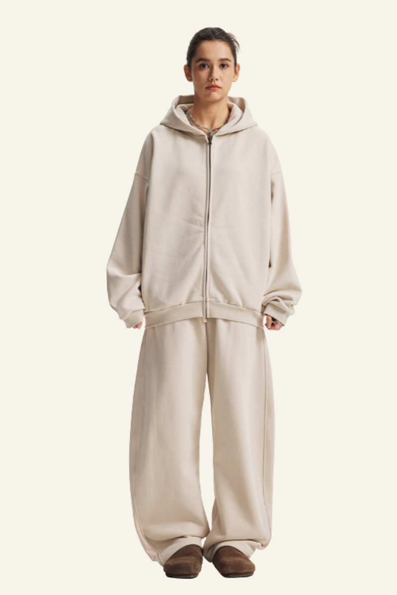 Women's Set:Fleece-lined Zipper Jacket & Curved-blade Pants