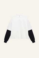 Women's Cotton  Faux-Two-Piece Long Sleeve T-shirt