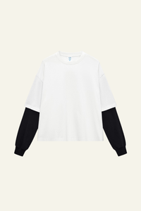 Women's Cotton  Faux-Two-Piece Long Sleeve T-shirt
