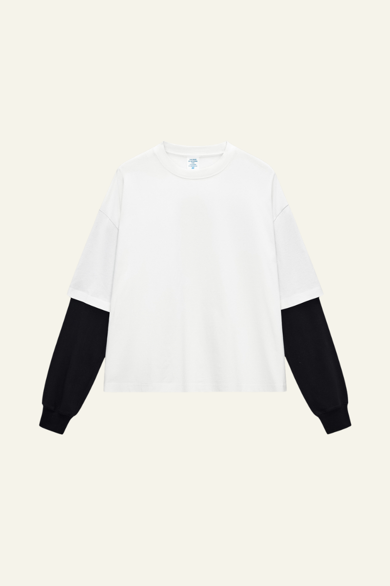 Women's Cotton  Faux-Two-Piece Long Sleeve T-shirt