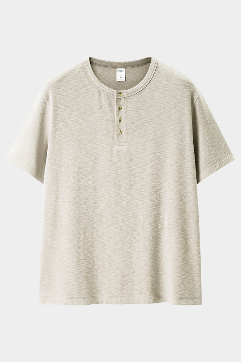 Men's Summer Button Placket Oversized Tee - Natural Fabric